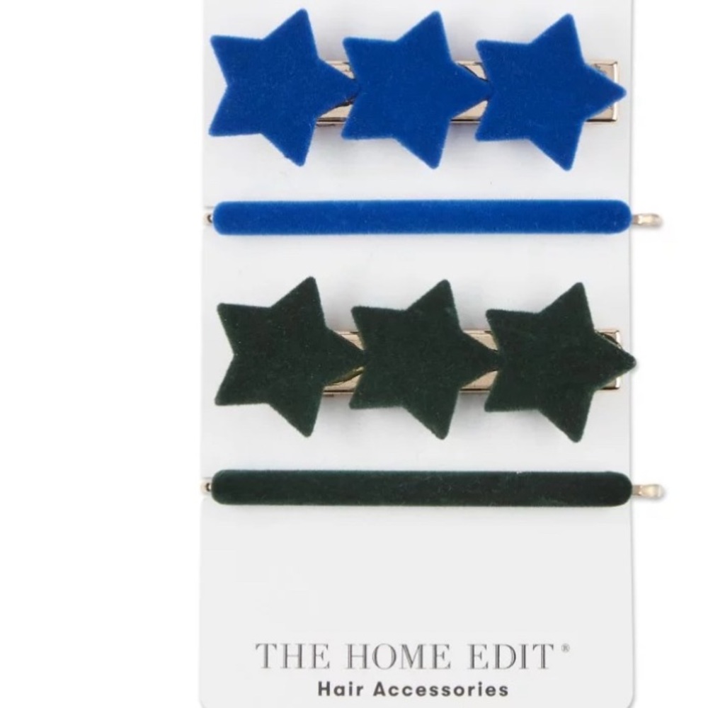 The Home Edit Felt Star Hair Clips and Bobby Pins, Blue and Black, 4 Ct